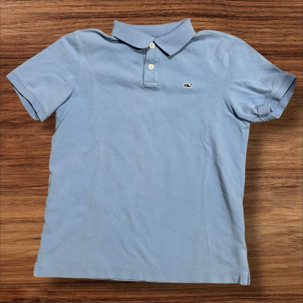 Vineyard Vines Boys M (12–14) Classic Pique Polo Light Blue Cotton Whale Logo